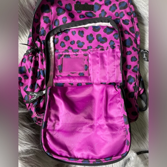 Vera Bradley Magenta Leopard Animal Print Nylon Multi Pocket Backpack - Picture 4 of 8